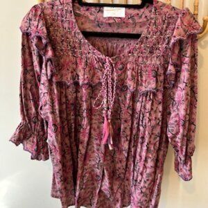 Llani x Free People Block Print Open Front Top